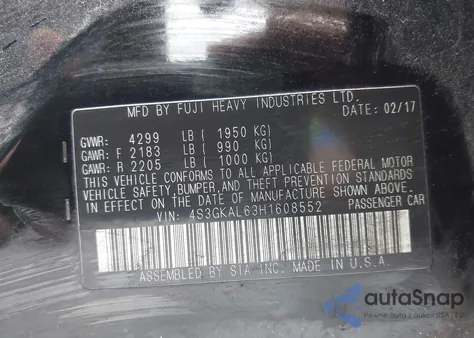 2017 Subaru Impreza 2.0I Sport из США, поврежденный, VIN 4S3GKAL63H1608552